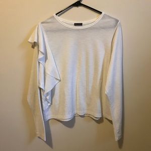 Zara White Long Sleeve Blouse with Ruffle